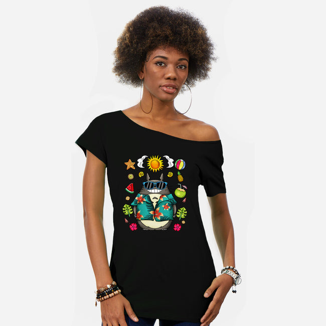 Tropical Totoro-Womens-Off Shoulder-Tee-JamesQJO