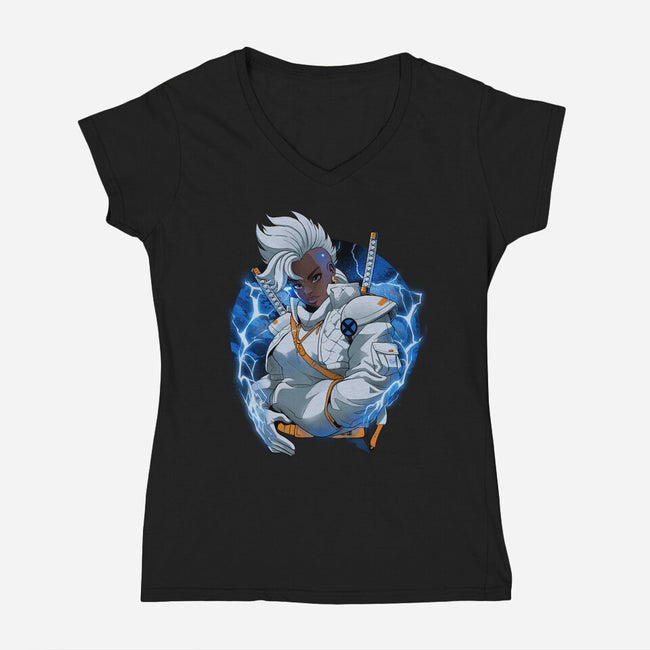 Thunderstorm Samurai-Womens-V-Neck-Tee-Bruno Mota