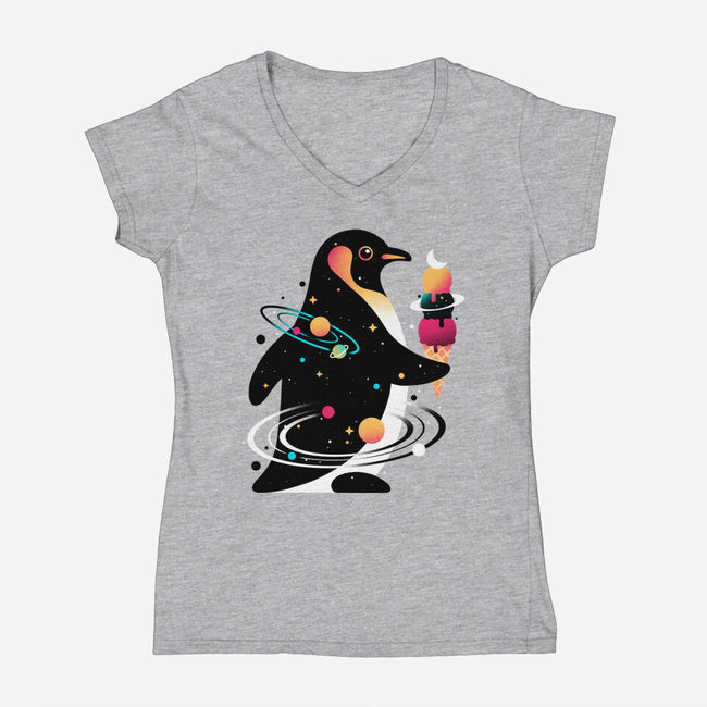 Space Penguin-Womens-V-Neck-Tee-NemiMakeit