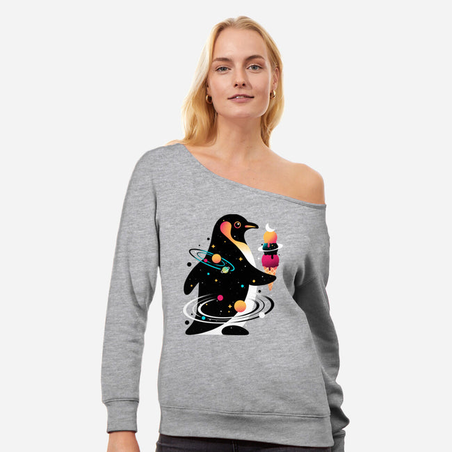 Space Penguin-Womens-Off Shoulder-Sweatshirt-NemiMakeit