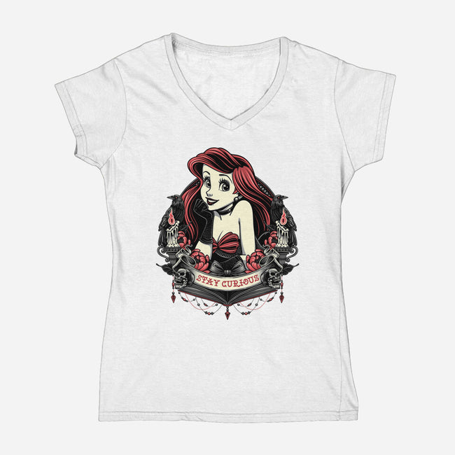 Goth Ariel-Womens-V-Neck-Tee-glitchygorilla