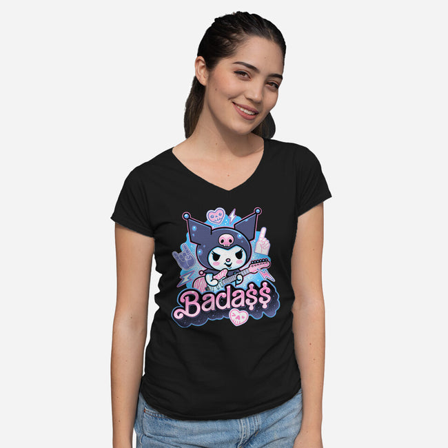 The Baddest Ever-Womens-V-Neck-Tee-glitchygorilla