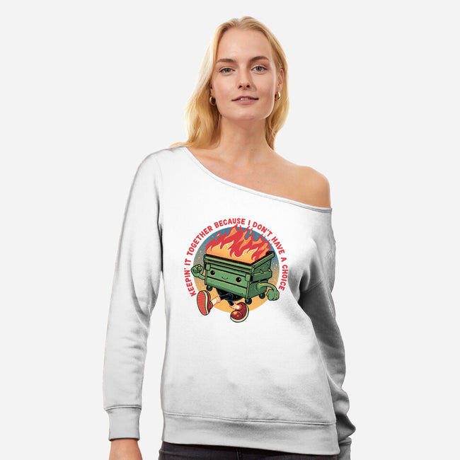 Flaming Dumpster-Womens-Off Shoulder-Sweatshirt-glitchygorilla