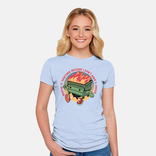 Flaming Dumpster-Womens-Fitted-Tee-glitchygorilla