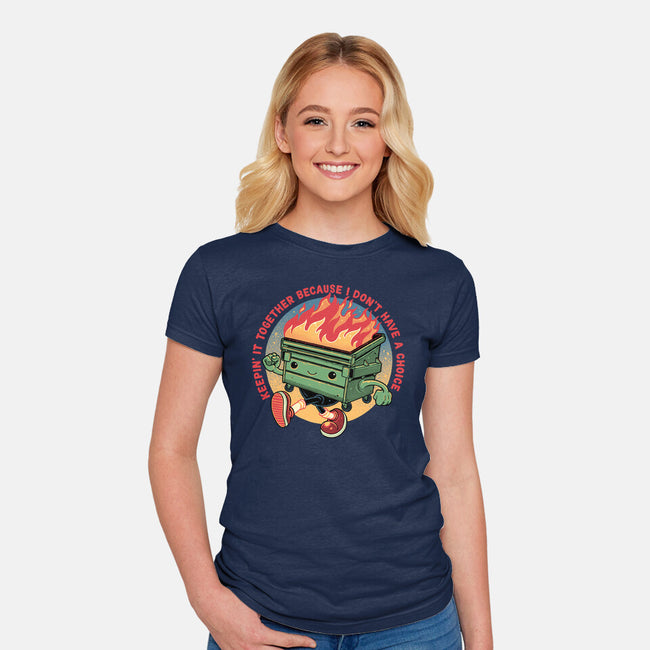 Flaming Dumpster-Womens-Fitted-Tee-glitchygorilla