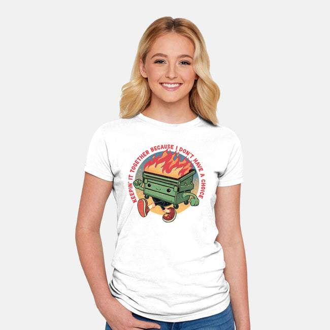 Flaming Dumpster-Womens-Fitted-Tee-glitchygorilla