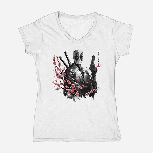 Merc Portrait Sumi-e-Womens-V-Neck-Tee-DrMonekers