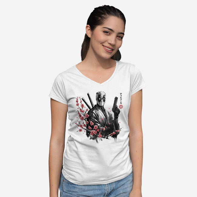 Merc Portrait Sumi-e-Womens-V-Neck-Tee-DrMonekers