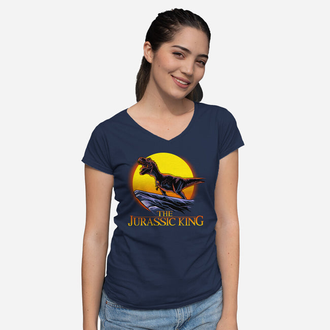 Jurassic King-Womens-V-Neck-Tee-daobiwan