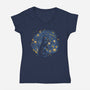 Starry Night Black Cat-Womens-V-Neck-Tee-tobefonseca