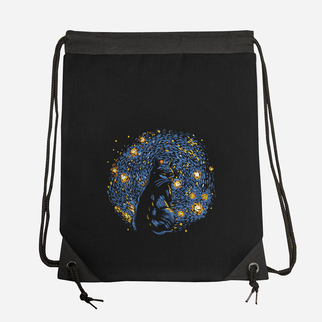 Starry Night Black Cat-None-Drawstring-Bag-tobefonseca