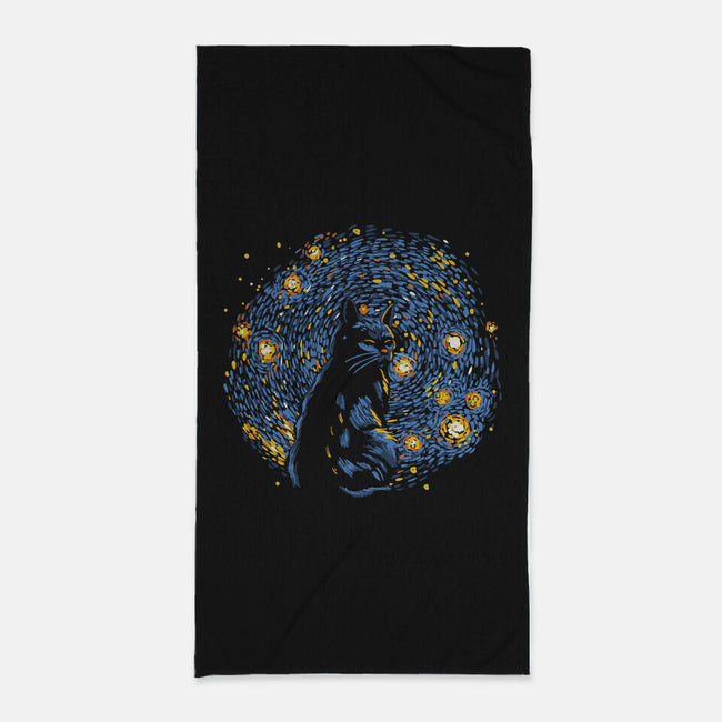 Starry Night Black Cat-None-Beach-Towel-tobefonseca