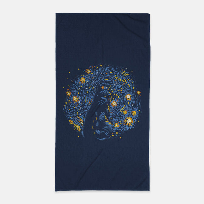 Starry Night Black Cat-None-Beach-Towel-tobefonseca