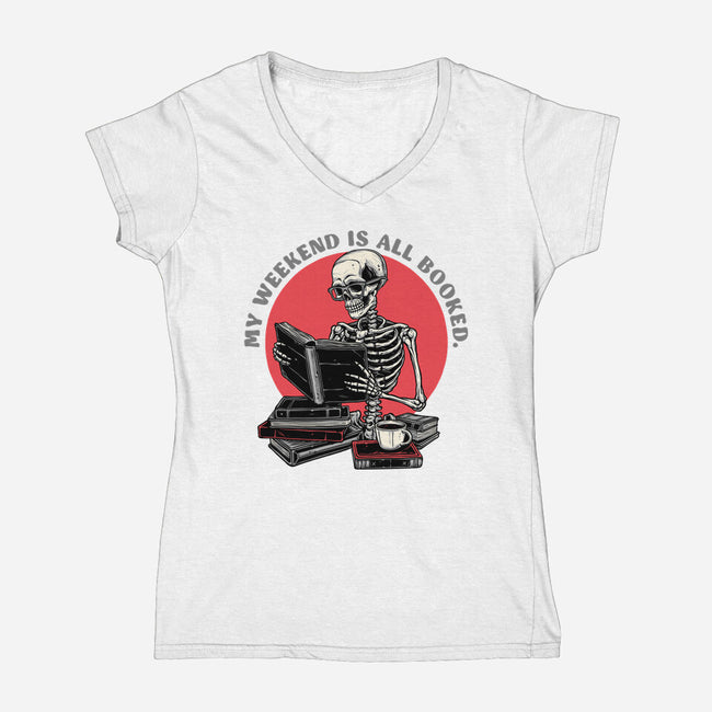 Weekend Reader-Womens-V-Neck-Tee-glitchygorilla