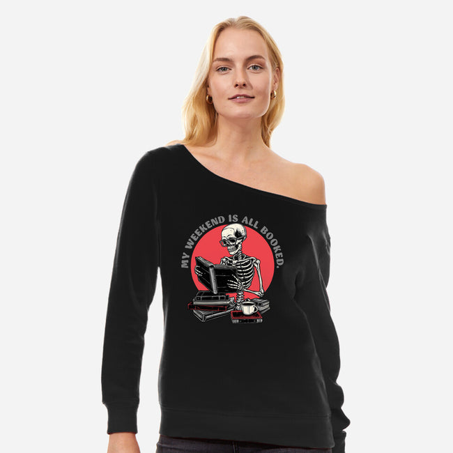 Weekend Reader-Womens-Off Shoulder-Sweatshirt-glitchygorilla