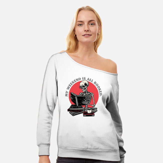 Weekend Reader-Womens-Off Shoulder-Sweatshirt-glitchygorilla