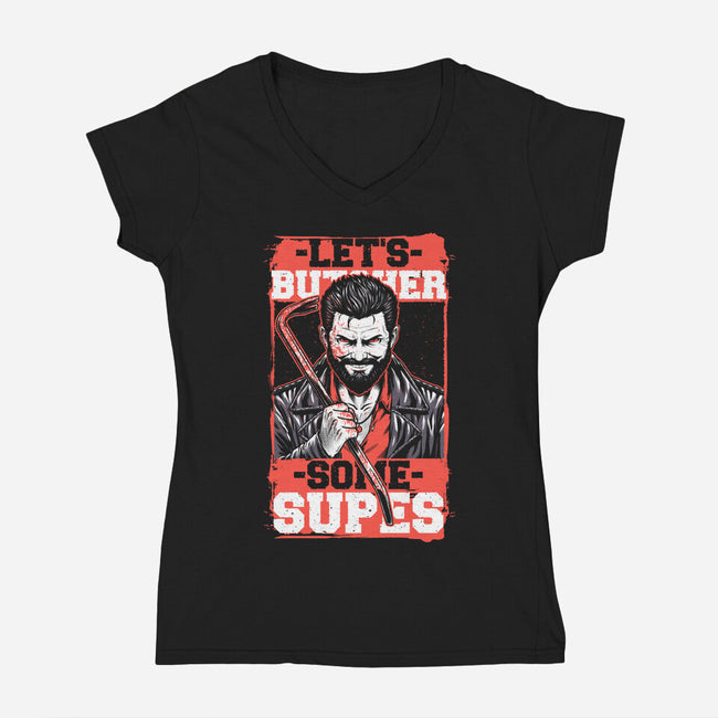 Super Heroes Hunter-Womens-V-Neck-Tee-Studio Mootant