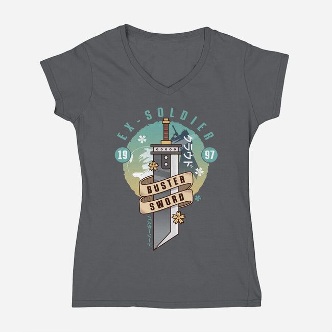 Cloud Buster Sword Emblem-Womens-V-Neck-Tee-LAGELANTEE