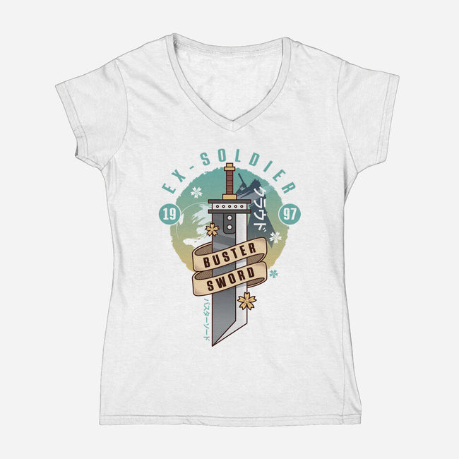 Cloud Buster Sword Emblem-Womens-V-Neck-Tee-LAGELANTEE