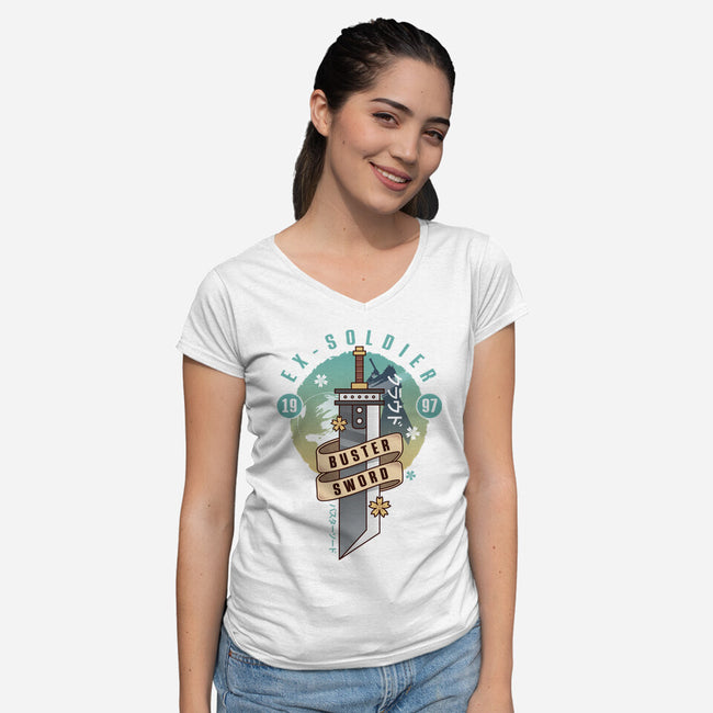 Cloud Buster Sword Emblem-Womens-V-Neck-Tee-LAGELANTEE