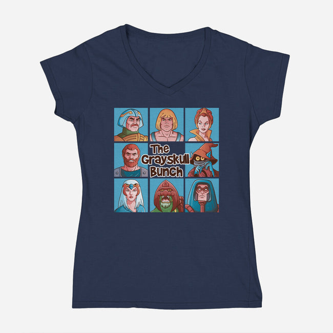 The Grayskull Bunch-Womens-V-Neck-Tee-Skullpy