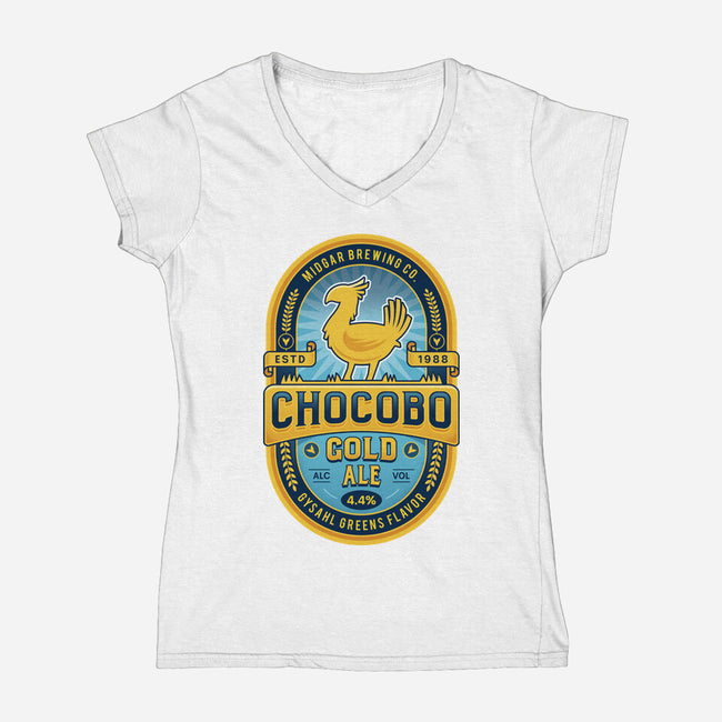 Chocobo Gold Beer Emblem-Womens-V-Neck-Tee-LAGELANTEE