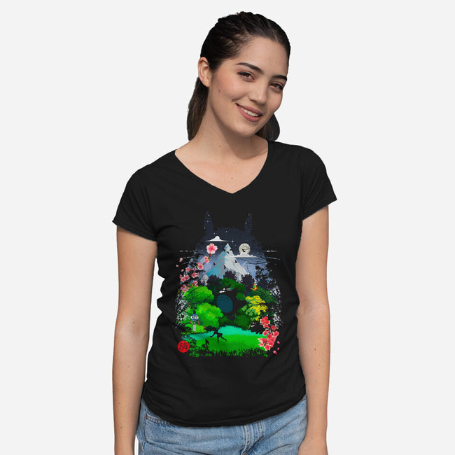 Neighbors And Friends-Womens-V-Neck-Tee-Arinesart