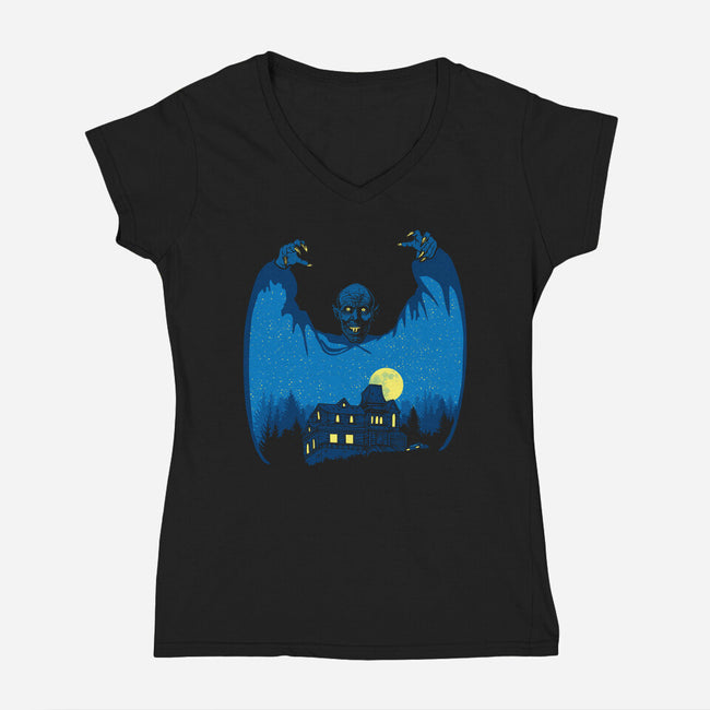 Fright Night-Womens-V-Neck-Tee-dalethesk8er