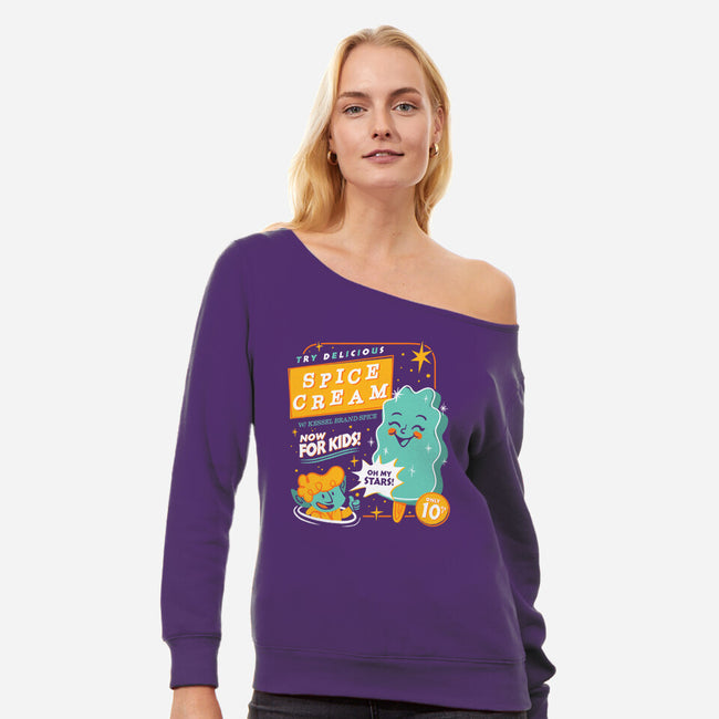 Try Delicious Spice Cream-Womens-Off Shoulder-Sweatshirt-Aarons Art Room