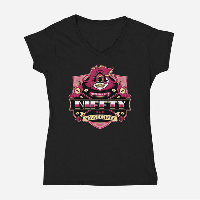 Niffty Housekeeper-Womens-V-Neck-Tee-LAGELANTEE