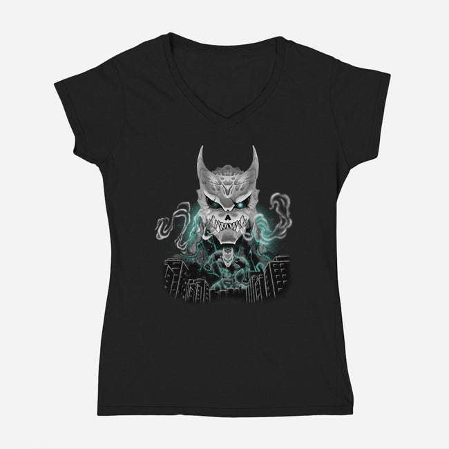 Kaiju No 8-Womens-V-Neck-Tee-Afire