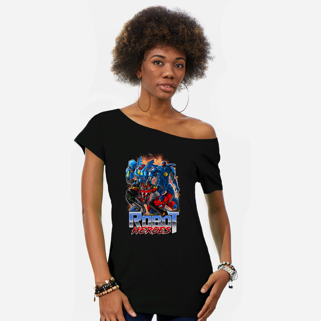 Robot Heroes-Womens-Off Shoulder-Tee-Diego Oliver