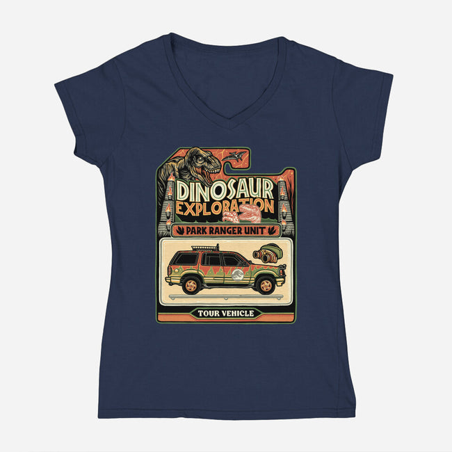 Dinosaur Exploration Vehicle-Womens-V-Neck-Tee-glitchygorilla