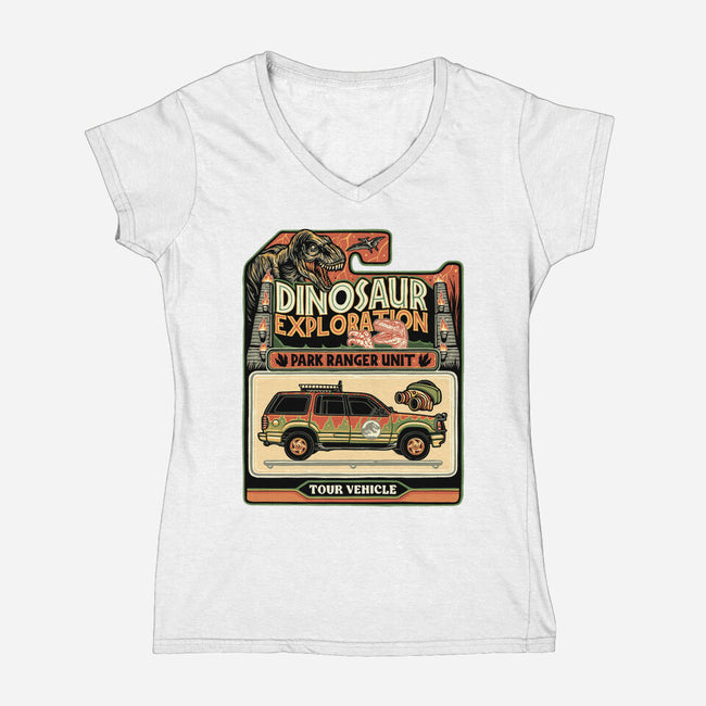 Dinosaur Exploration Vehicle-Womens-V-Neck-Tee-glitchygorilla