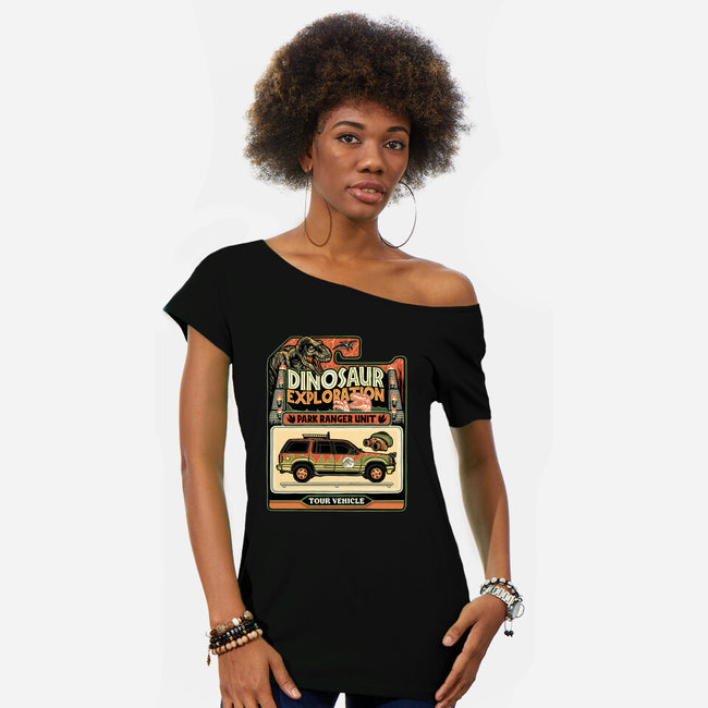 Dinosaur Exploration Vehicle-Womens-Off Shoulder-Tee-glitchygorilla