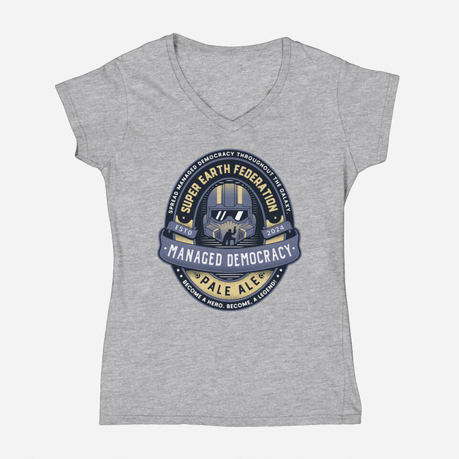 Democracy Exo Patriot Mech-Womens-V-Neck-Tee-LAGELANTEE