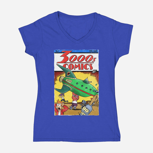 3000s Comics-Womens-V-Neck-Tee-Barbadifuoco