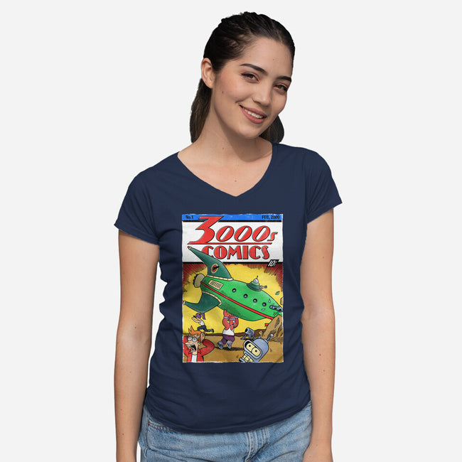 3000s Comics-Womens-V-Neck-Tee-Barbadifuoco