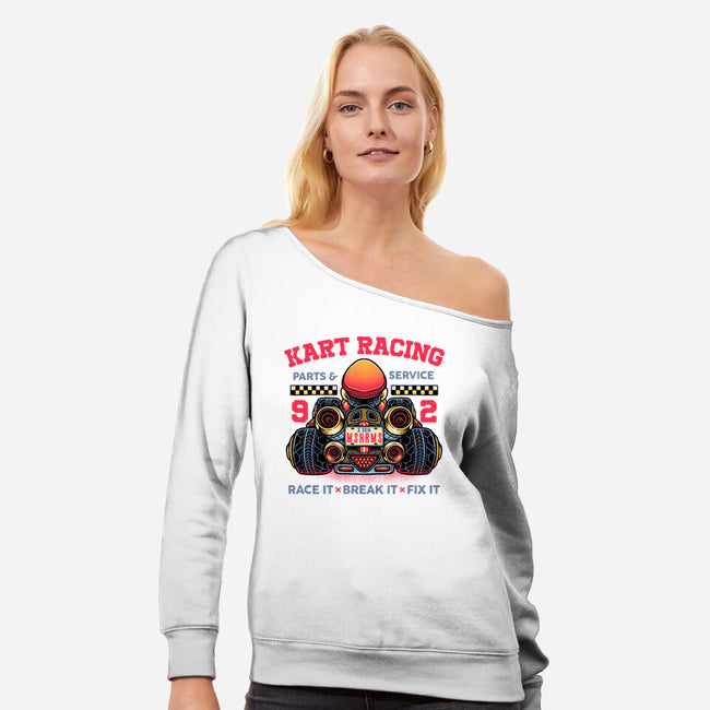 Kart Racing-Womens-Off Shoulder-Sweatshirt-glitchygorilla