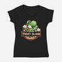 Green Dinosaur Island-Womens-V-Neck-Tee-glitchygorilla