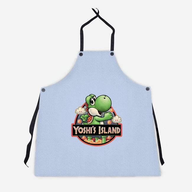 Green Dinosaur Island-Unisex-Kitchen-Apron-glitchygorilla