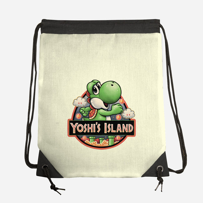 Green Dinosaur Island-None-Drawstring-Bag-glitchygorilla