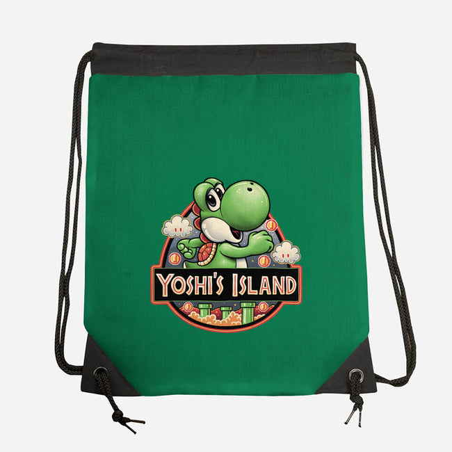 Green Dinosaur Island-None-Drawstring-Bag-glitchygorilla