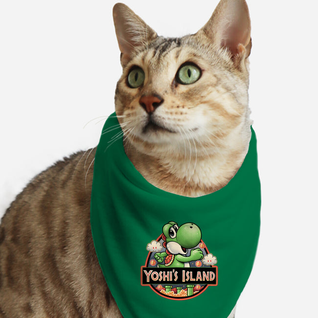 Green Dinosaur Island-Cat-Bandana-Pet Collar-glitchygorilla