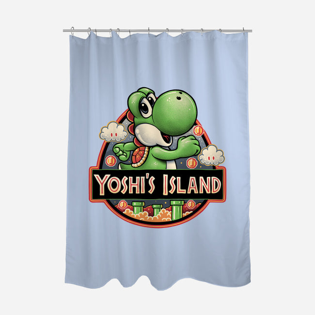 Green Dinosaur Island-None-Polyester-Shower Curtain-glitchygorilla