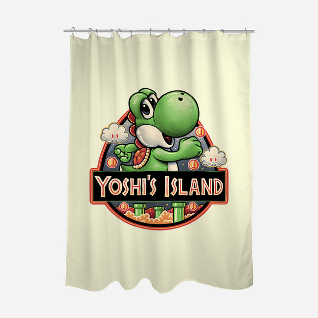 Green Dinosaur Island-None-Polyester-Shower Curtain-glitchygorilla