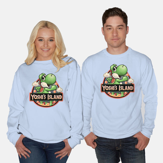 Green Dinosaur Island-Unisex-Crew Neck-Sweatshirt-glitchygorilla