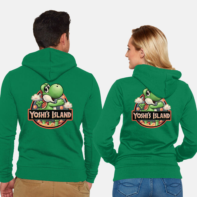 Green Dinosaur Island-Unisex-Zip-Up-Sweatshirt-glitchygorilla