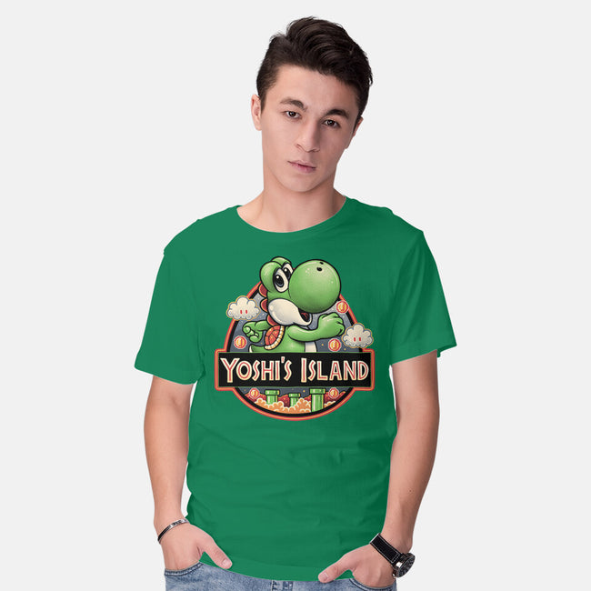 Green Dinosaur Island-Mens-Basic-Tee-glitchygorilla