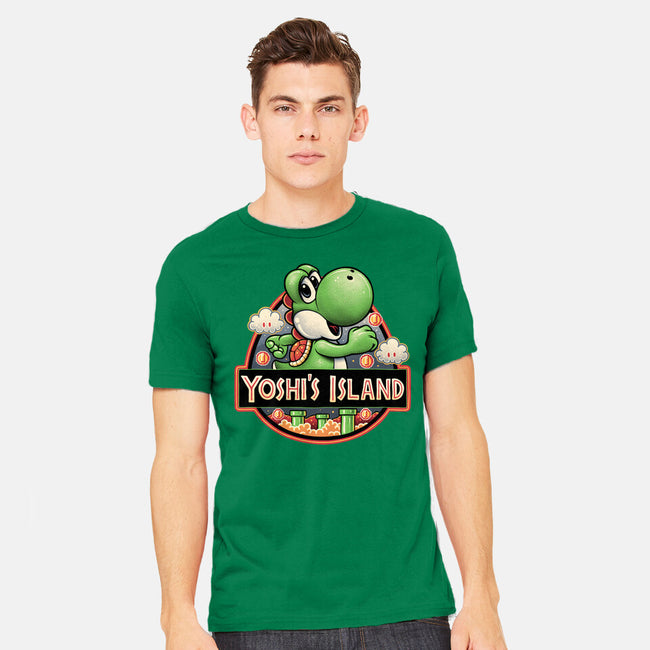 Green Dinosaur Island-Mens-Heavyweight-Tee-glitchygorilla